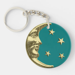 Art Deco Moon and Stars - Teal and Gold Key Ring