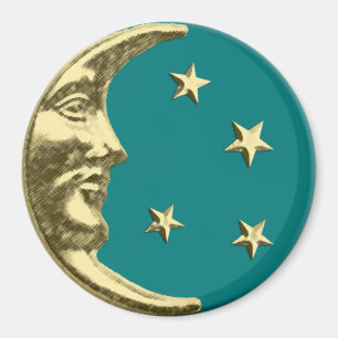 Art Deco Moon and Stars - Teal and Gold Magnet