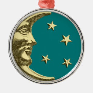 Art Deco Moon and Stars - Teal and Gold Metal Tree Decoration