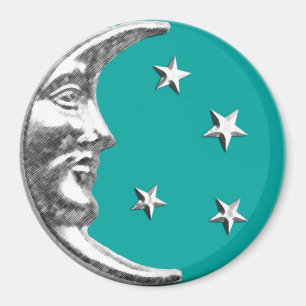 Art Deco Moon and Stars - Turquoise & Silver Magnet