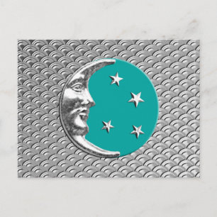 Art Deco Moon and stars - Turquoise & Silver Postcard