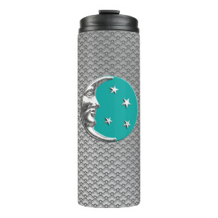 Art Deco Moon and Stars, Turquoise & Silver Thermal Tumbler