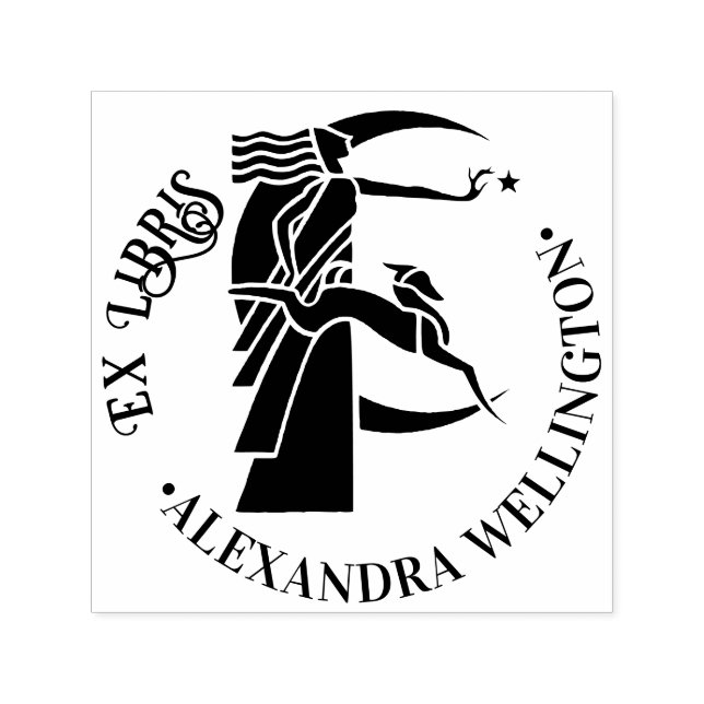 Art Deco Moon Goddess Dog Star Ex Libris Book Name Self-inking Stamp (Design)