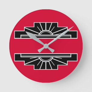Art Deco Motif in B&W and Red Round Clock