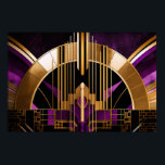 Art Deco Music Hall, Purple, Gold, Black Poster<br><div class="desc">A stunning depiction of an Art Deco style music hall. Colours of golds,  purples,  and blacks provide an elegant and sophisticated look. The geometric shapes and symmetry are superb.</div>