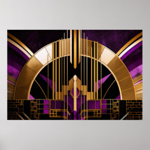 Art Deco Music Hall, Purple, Gold, Black Poster
