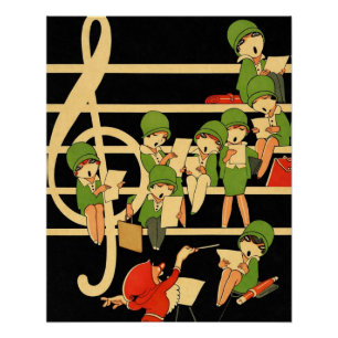 Art Deco Music Students Poster – 1920s Flappers