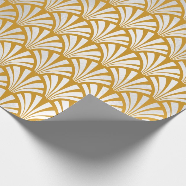 Art Deco Mustard Silver Grey Scales Seashells Wrapping Paper (Corner)