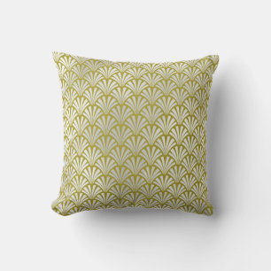 Art Deco Mustard Yellow Silver Grey Scale Seashell Cushion