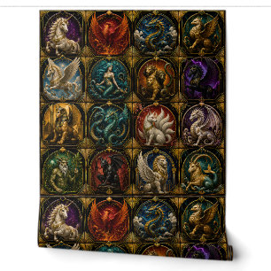 Art deco mythical creatures, unicorns dragons wallpaper