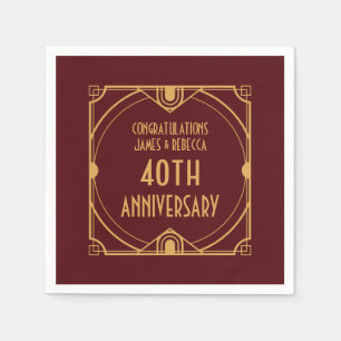 Art Deco Name 40th Wedding Anniversary Ruby Red Napkin