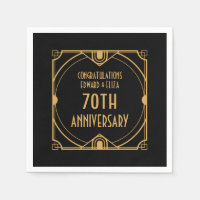 Art Deco Name 70th Wedding Anniversary Gold Black
