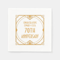 Art Deco Name 70th Wedding Anniversary Gold White