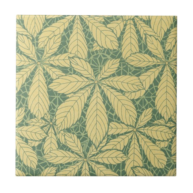 art deco nature leaves foliage pattern art ceramic tile (Front)