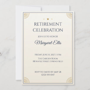 Art Deco Navy and Gold Retirement Party Invitation