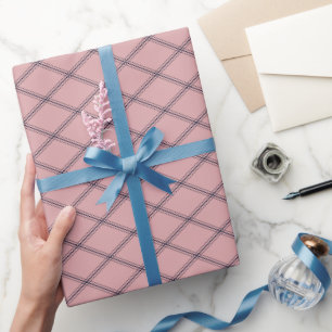 Art Deco Navy Blue Diamonds on Blush Pink Wrapping Paper