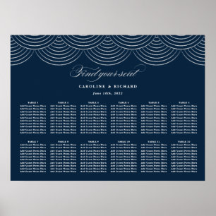 Art Deco Navy Blue Silver Wedding Seating Chart