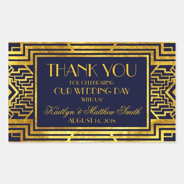 Art Deco Navy Gold Geometric Modern Rectangular Sticker (Front)