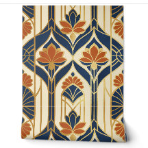 Art Deco Navy Terracotta & Gold Lotus Floral