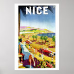 Art Deco Nice French riviera Poster<br><div class="desc">A Paris Lyon Marseille (PLM) 1920s-1930s vintage art deco travel advertisement,  promoting the good life in Nice on the French Riviera: palm trees,  beautiful woman,  wonderful classic cars,  the sea,  the mountains. (The Alps)</div>