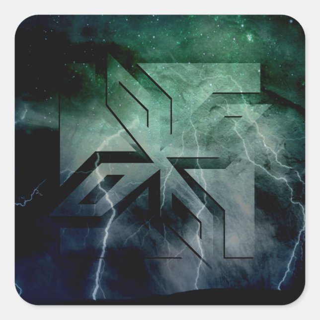 Art Deco Ninja Star Icon, Galaxy lightning Square Sticker (Front)