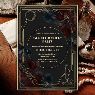 Art Deco Noir Murder Mystery Party Birthday Invitation