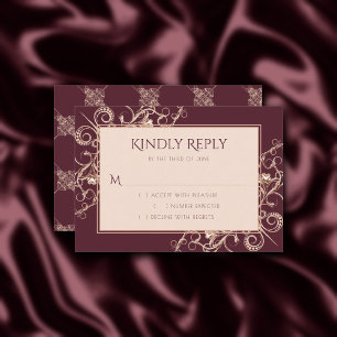 Art Deco Nouveau Burgundy Rose Gold Ornamental RSVP Card