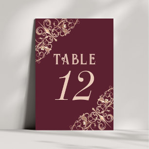 Art Deco Nouveau   Burgundy Rose Gold Ornamental Table Number