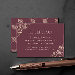 Art Deco Nouveau   Burgundy Rose Gold Reception Enclosure Card