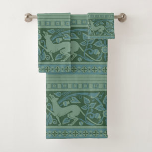 Art Deco Nouveau Dog Nature Animal Pattern Bath Towel Set