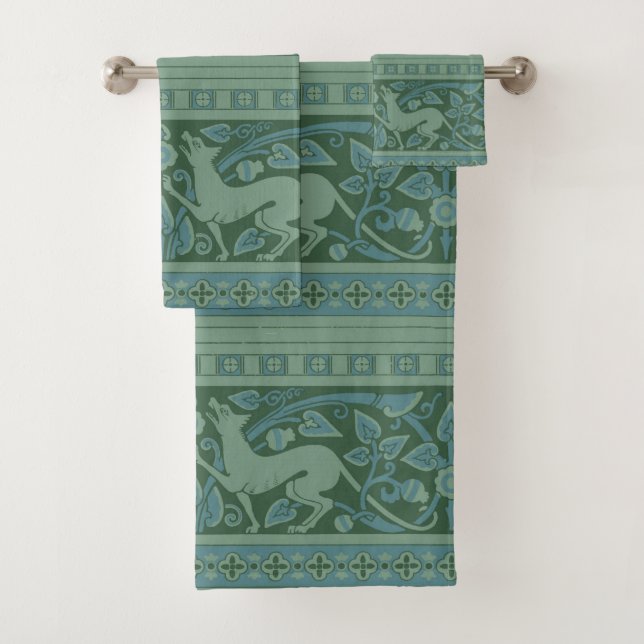 Art Deco Nouveau Dog Nature Animal Pattern Bath Towel Set (Insitu)