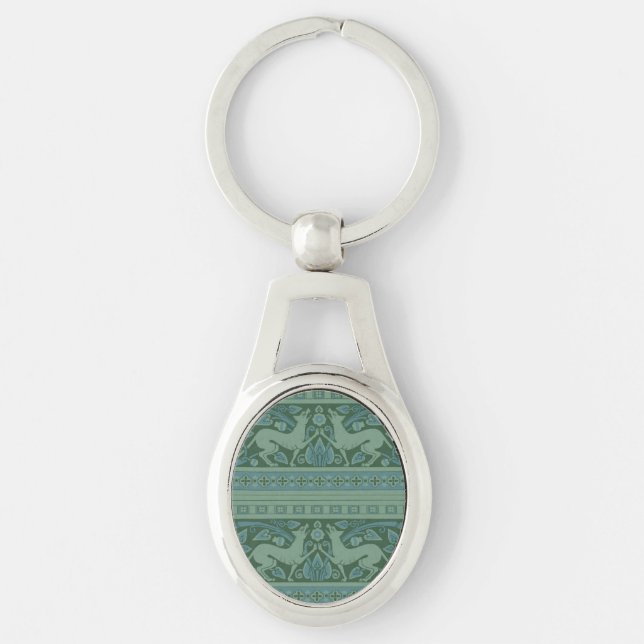 Art Deco Nouveau Dog Nature Animal Pattern Key Ring (Front)