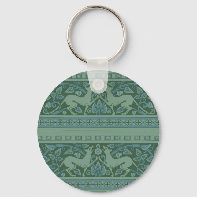 Art Deco Nouveau Dog Nature Animal Pattern Key Ring (Front)