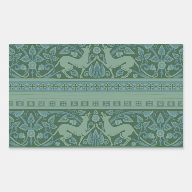 Art Deco Nouveau Dog Nature Animal Pattern Rectangular Sticker (Front)