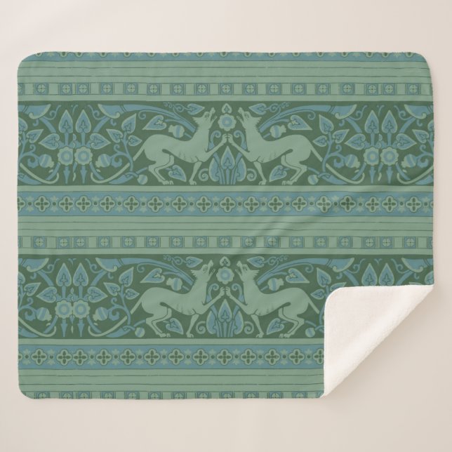 Art Deco Nouveau Dog Nature Animal Pattern Sherpa Blanket (Front (Horizontal))