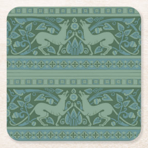 Art Deco Nouveau Dog Nature Animal Pattern Square Paper Coaster