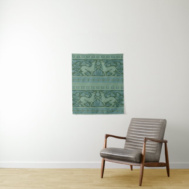 Art Deco Nouveau Dog Nature Animal Pattern Tapestry (In Situ)