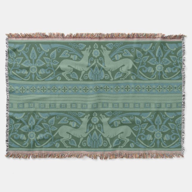Art Deco Nouveau Dog Nature Animal Pattern Throw Blanket (Front)