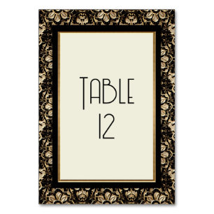 Art Deco Nouveau Elegant Black White Gold Wedding Table Number