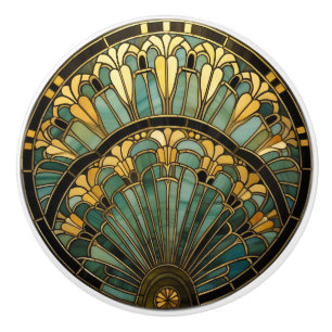Art Deco Nouveau Elegant Turquoise Gold Black Ceramic Knob