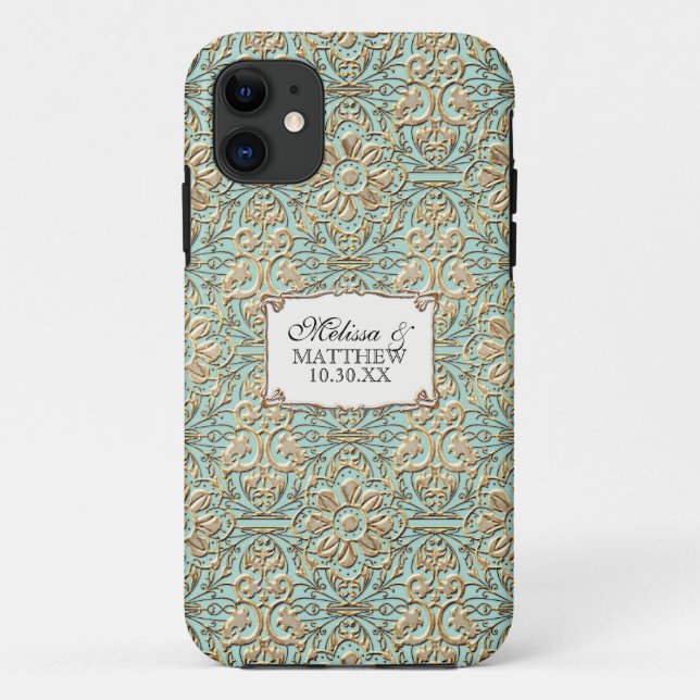 Art Deco Nouveau Faux Gold Floral Damask Lace Case-Mate iPhone Case (Back)