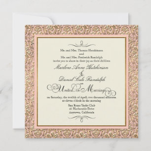 Art Deco Nouveau Faux Gold Floral Damask Lace Invitation