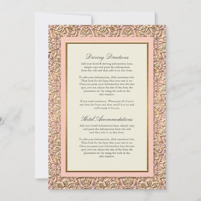 Art Deco Nouveau Faux Gold Floral Damask Lace Invitation (Front)