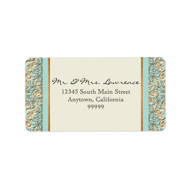 Art Deco Nouveau Faux Gold Floral Damask Lace Label (Front)