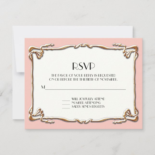 Art Deco Nouveau Gatsby Gold Formal Wedding RSVP Card (Front)