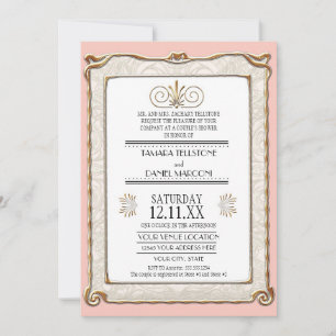 Art Deco Nouveau Gatsby Gold n Lace Couples Shower Invitation