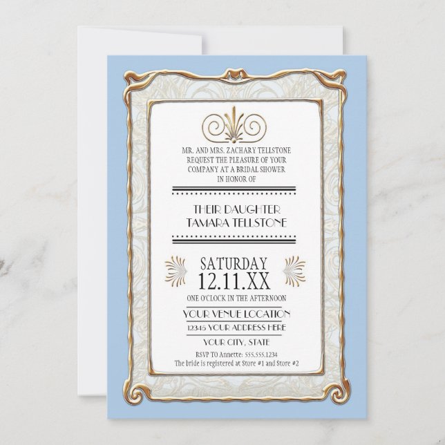 Art Deco Nouveau Gatsby Style Gold n Lace Look Invitation (Front)