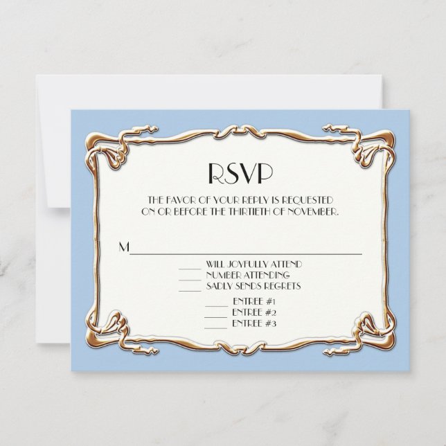 Art Deco Nouveau Gatsby Style Gold n Lace Look RSVP Card (Front)