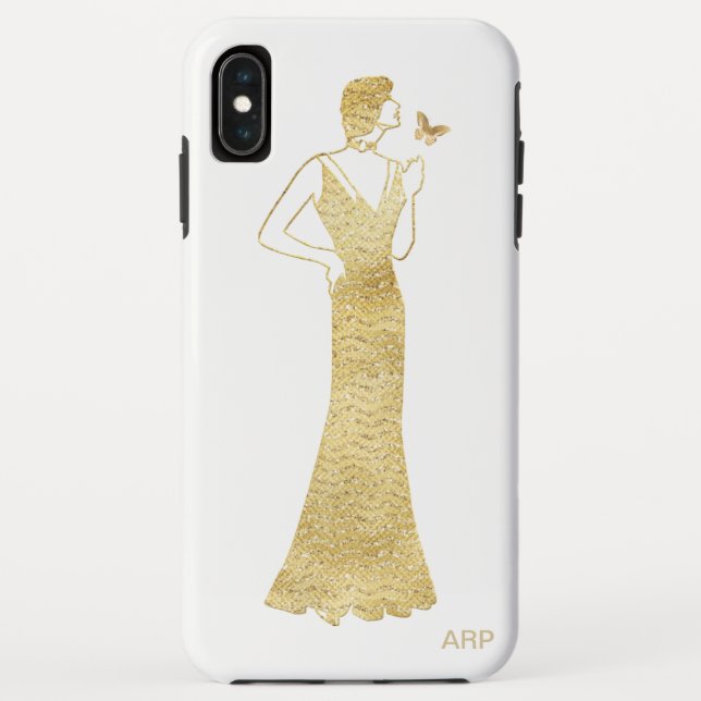 *~* Art Deco Nouveau Gold Glitter Woman Butterfly Case-Mate iPhone Case (Back)