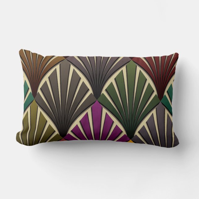 art deco,nouveau,hunter green,navy blue,yellow,vin lumbar cushion (Front)